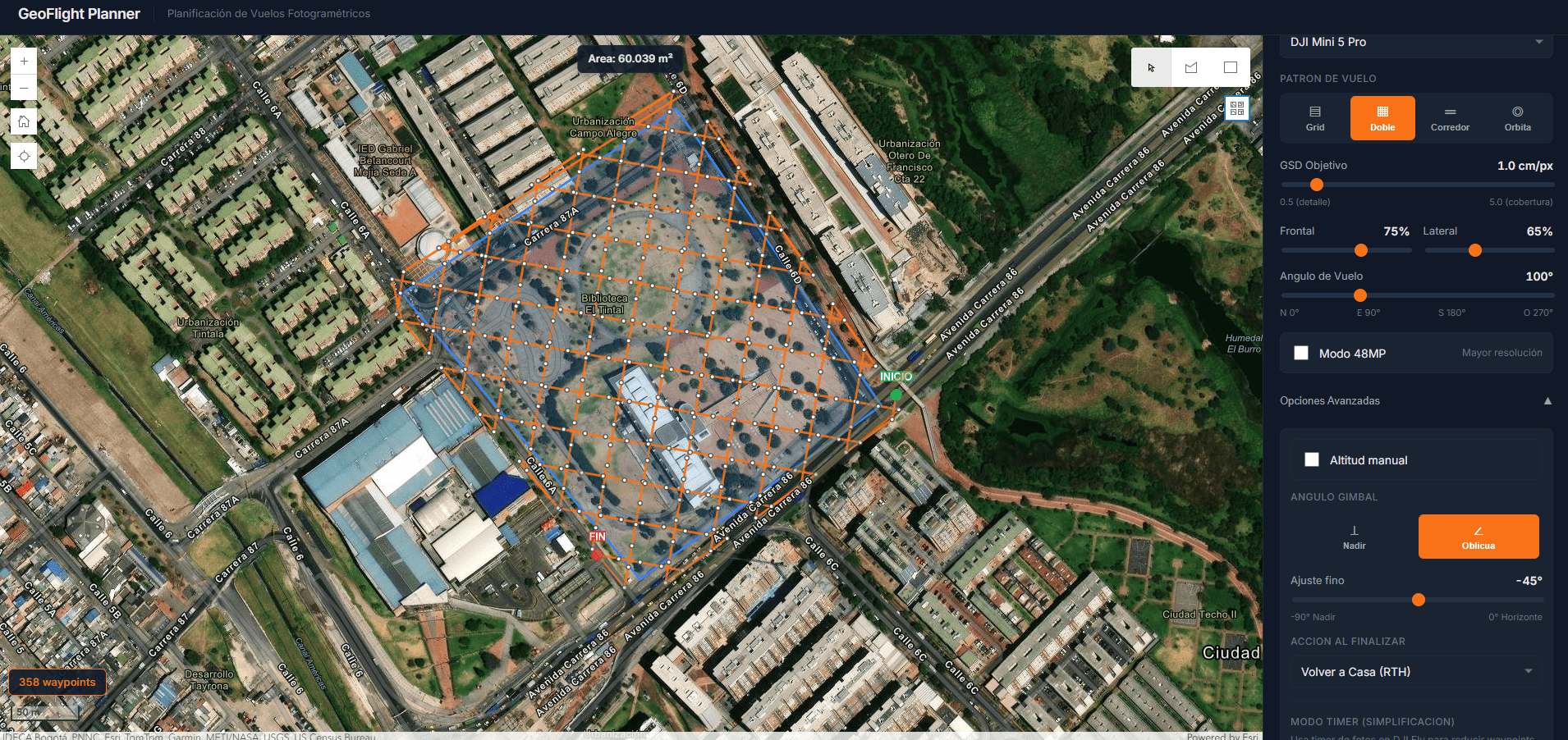 Interfaz de GeoFlight Planner